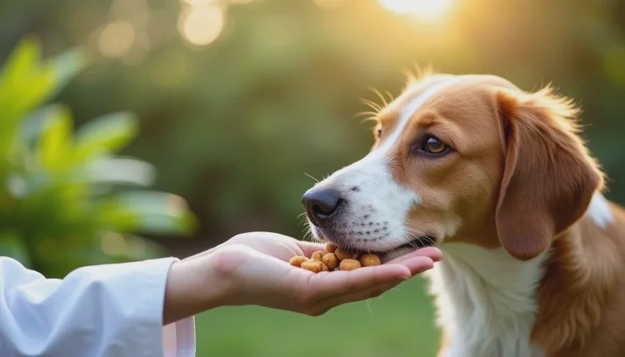 hand feeding a treat to build trust while managing resource guarding in dogs