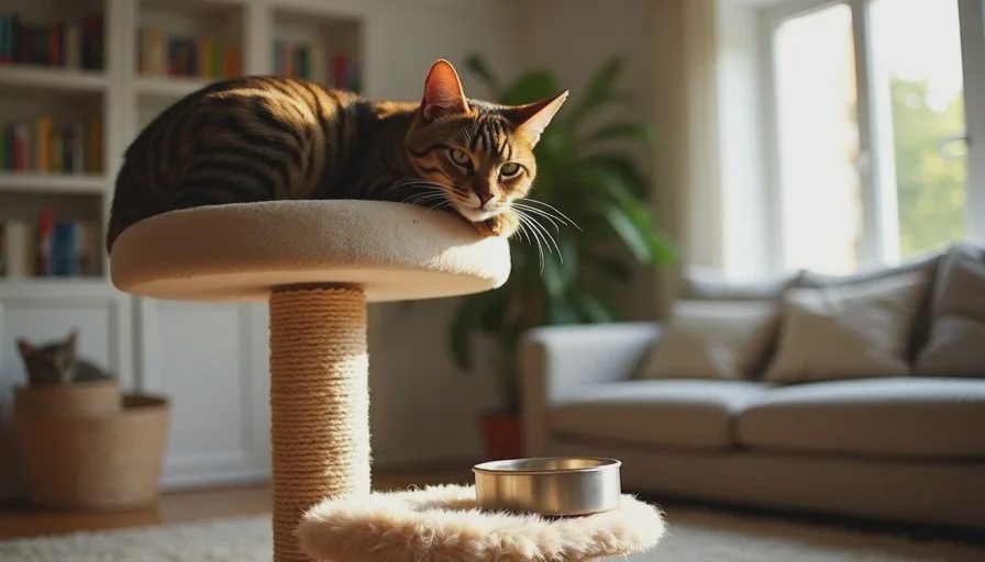 Cat on tall cat tree showing first time cat owner environmental needs