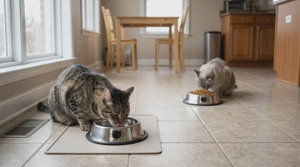 Multi pet feeding bowls for separate cat feeding areas