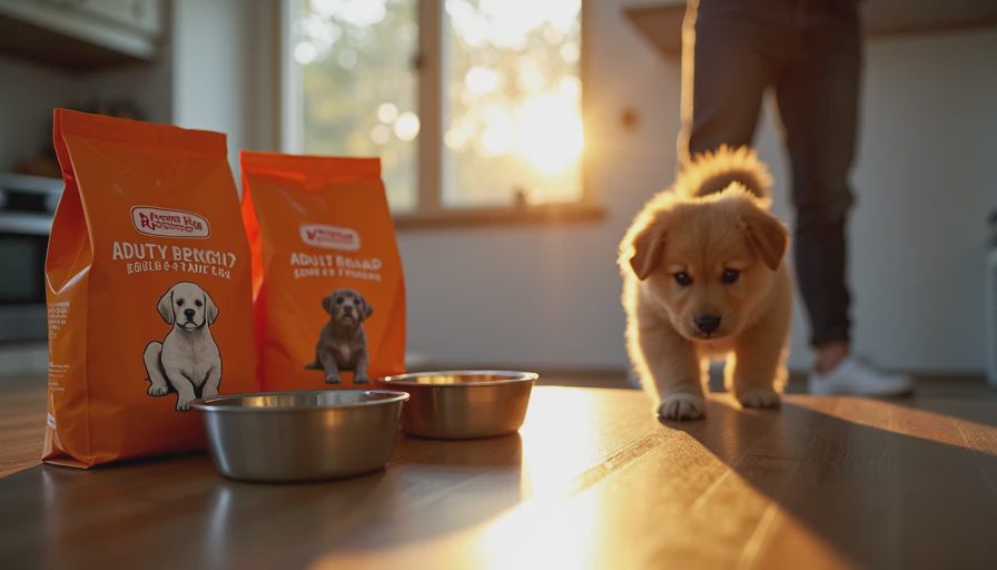 Illustration for when to change puppy food to dog food